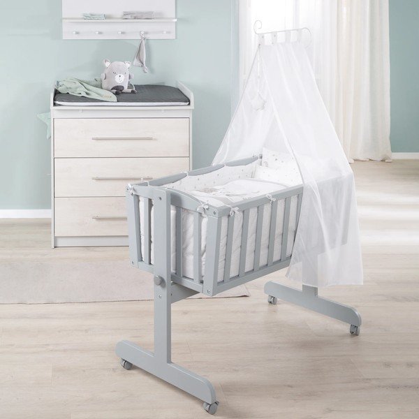 Lopšys pilkos spalvos ant ratukų/su baldakimu 40x90 cm Strenenzauber – Roba-image-1