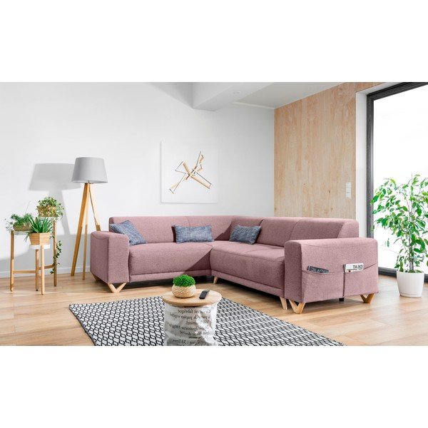 Rožinės spalvos sulankstoma/su sandėliavimo vieta kampinė sofa (su kairiuoju kampu/„L“ formos) Classy Sophie – Miuform-image-3