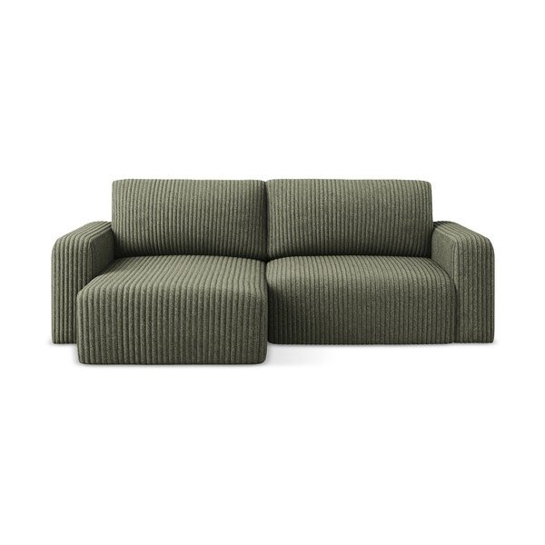 Žalios spalvos sulankstoma/su sandėliavimo vieta kampinė sofa iš kordinio velveto (su kairiuoju kampu/su gultu) Kona – Makamii