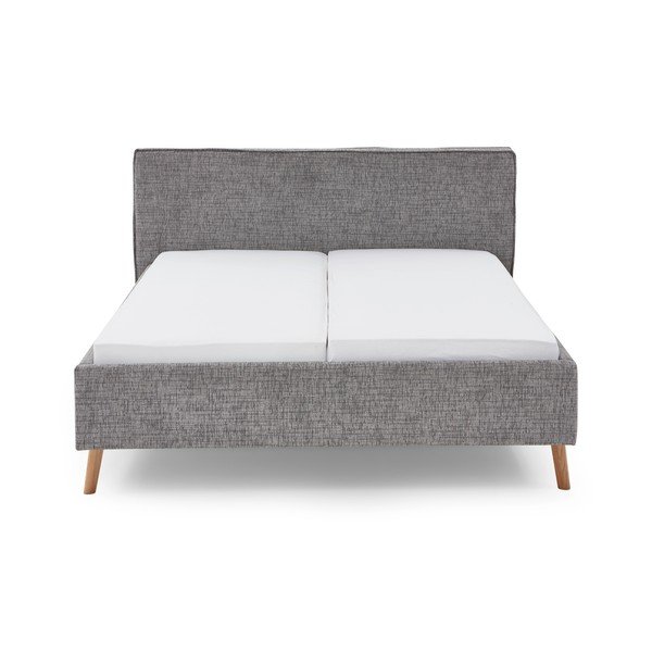 Pilkos spalvos dvigulė lova audiniu dengta su sandėliavimo vieta su lovos grotelėmis 180x200 cm Riva – Meise Möbel-image-4