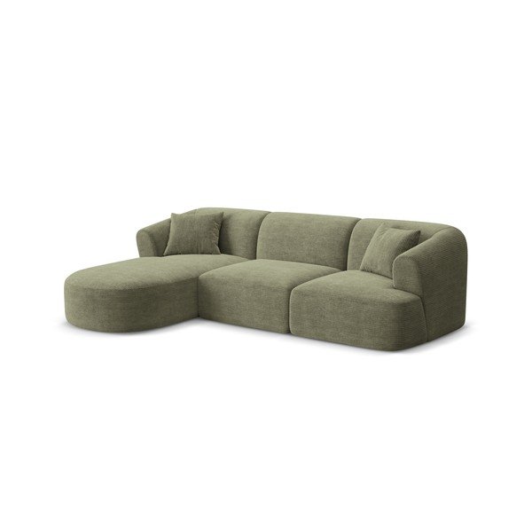 Žalios spalvos kampinė sofa iš kordinio velveto (su kairiuoju kampu/su gultu) Campi – Cosmopolitan Design-image-1