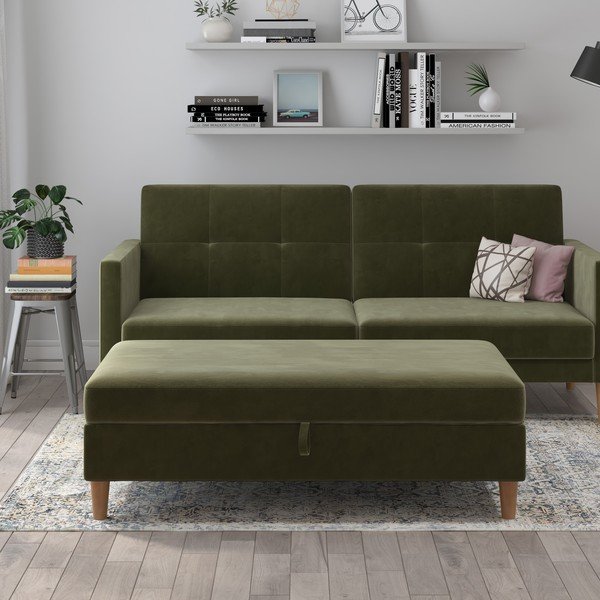 Iš velveto taburetė žalios spalvos Lilly – Støraa-image-1