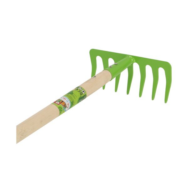 "Esschert Design Gardener" žalias vaikiškas grėblys iš eglės medienos-image-1