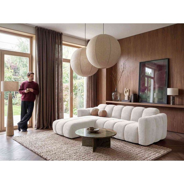 Kreminės spalvos sulankstoma kampinė sofa iš šenilinio audinio (su kairiuoju kampu) Michell – Miuform-image-4