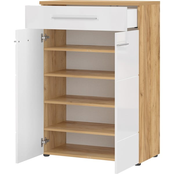 Baltos spalvos natūralių batų lentyna ąžuolo dekore Aledo - Germania-image-2