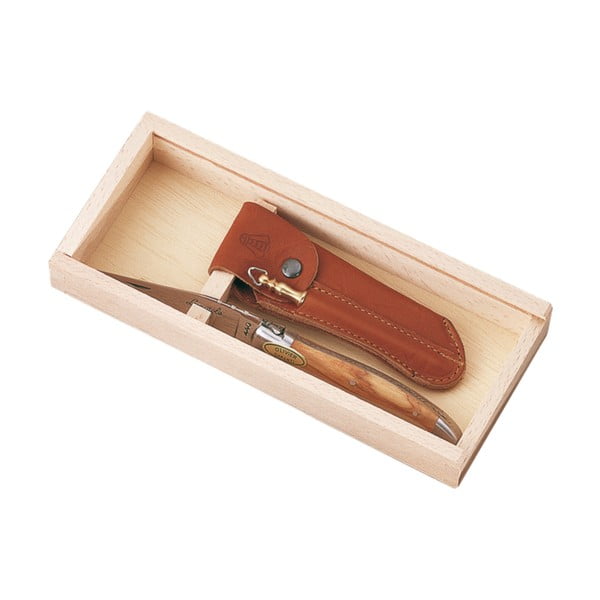Kišeninis peilis su odiniu dėklu medinėje dėžutėje Jean Dubost