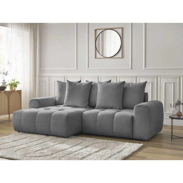Pilkos spalvos sulankstoma/su sandėliavimo vieta kampinė sofa iš šenilinio audinio (su kairiuoju kampu/su gultu) Roxelane – Bobochic Paris-image-4