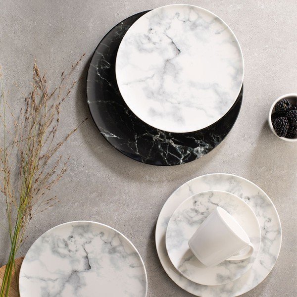 8 dalių juodos ir baltos spalvos porcelianinių indų rinkinys Villeroy & Boch Marmory-image-1