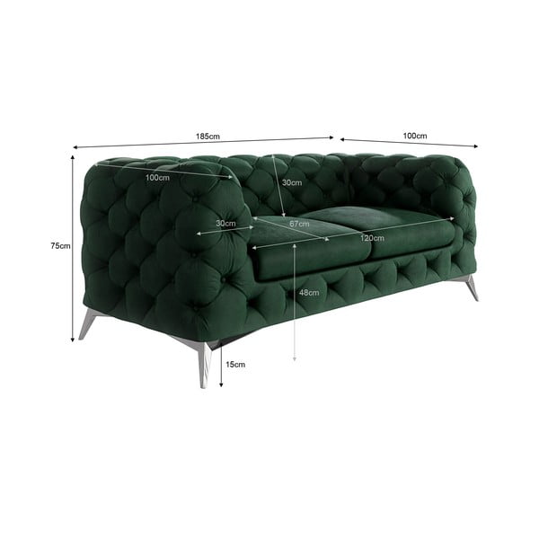 Tamsiai žalios spalvos iš velveto sofa 185 cm Chelsea – Ropez-image-3