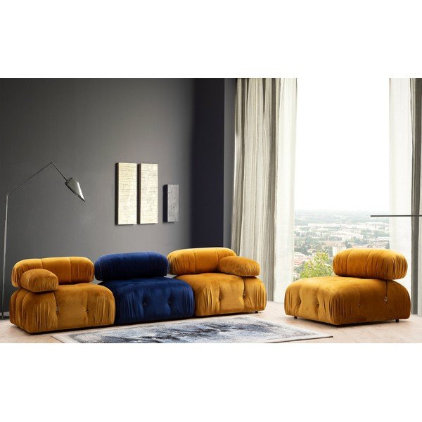 Modulinė sofa garstyčių spalvos iš velveto (su dešiniuoju kampu) Bubble – Artie-image-4