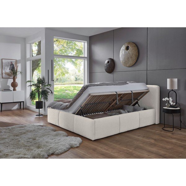 Dramblio kaulo spalvos dvigulė lova audiniu dengta su sandėliavimo vieta su lovos grotelėmis 180x200 cm Merida – Meise Möbel-image-2