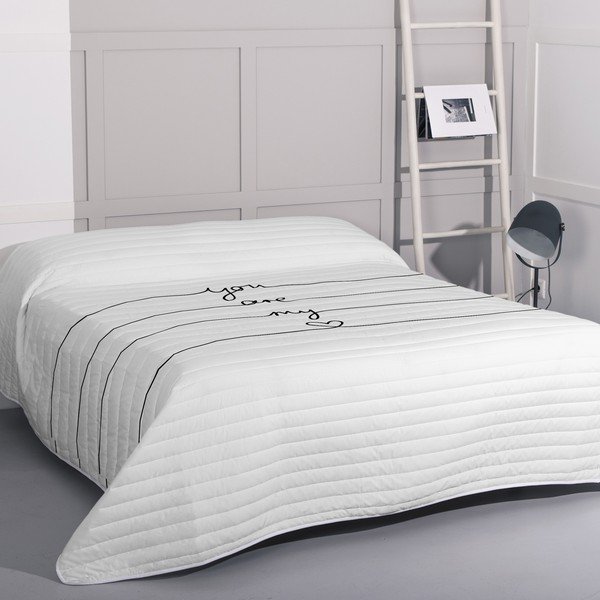 Dygsniuota lovatiesė iš medvilnės baltos spalvos 240x260 cm My love – Blanc-image-1