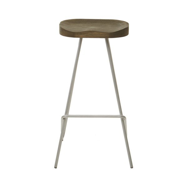 Sidabrinės spalvos/natūralios spalvos iš guobos masyvo baro taburetė (sėdynės aukštis 78 cm) District – Premier Housewares-image-2