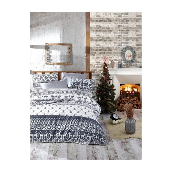 Kalėdinė medvilninė dvivietė patalynė su paklode Nazenin Home Alesia, 200 x 220 cm
