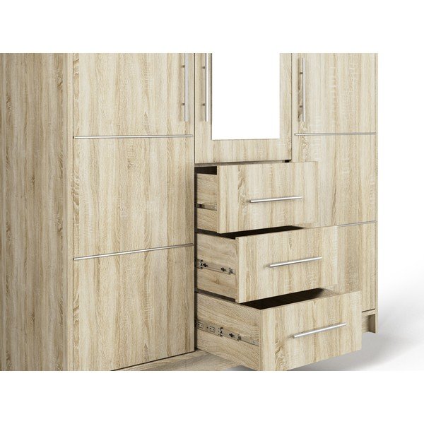 Ąžuolo dekoro spinta su veidrodžiu 147x200 cm Derry - Cosmopolitan Design-image-4