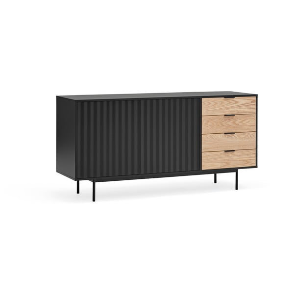 Žema šoninė spintelė juodos spalvos/natūralios spalvos iš ąžuolo 159x80 cm Sierra – Teulat-image-3
