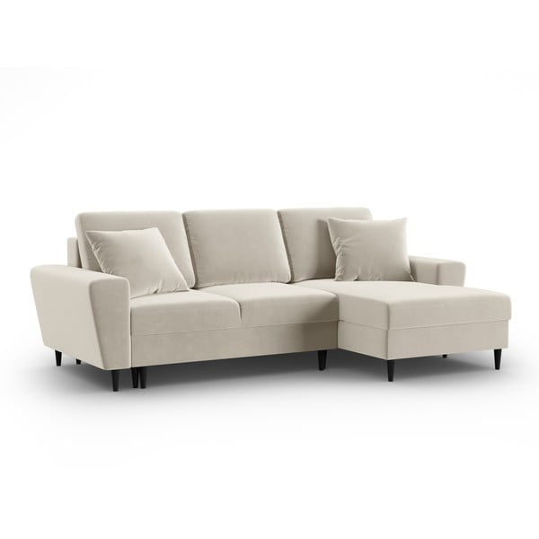 Smėlio spalvos iš velveto sulankstoma/su sandėliavimo vieta kampinė sofa (su dešiniuoju kampu/su gultu) Kyoto – Cosmopolitan Design-image-4