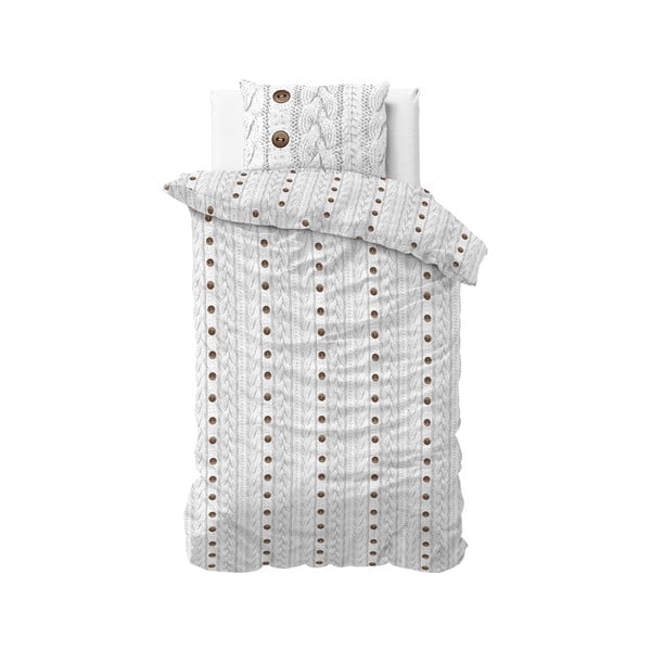Balta flanelinė viengulė paklodė Sleeptime Knit Buttons, 140 x 220 cm