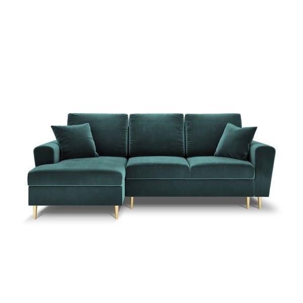 Smaragdinės spalvos iš velveto sulankstoma/su sandėliavimo vieta kampinė sofa (su kairiuoju kampu/su gultu) Kyoto – Cosmopolitan Design