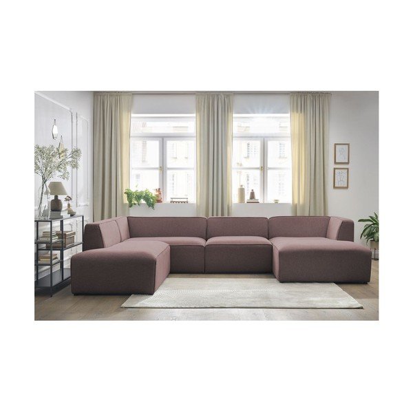 Rožinės spalvos modulinė kampinė sofa (su kairiuoju kampu/„U“ formos) Megeve – Bobochic Paris-image-1