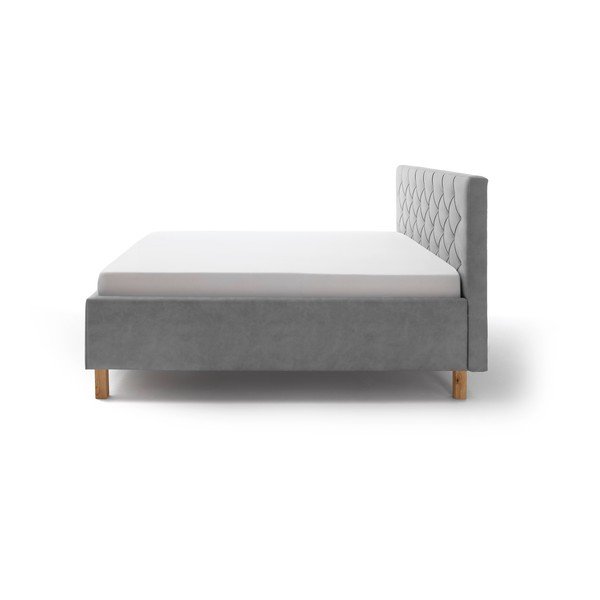 Šviesiai pilkos spalvos dvigulė lova audiniu dengta su sandėliavimo vieta su lovos grotelėmis 160x200 cm San Remo – Meise Möbel-image-3