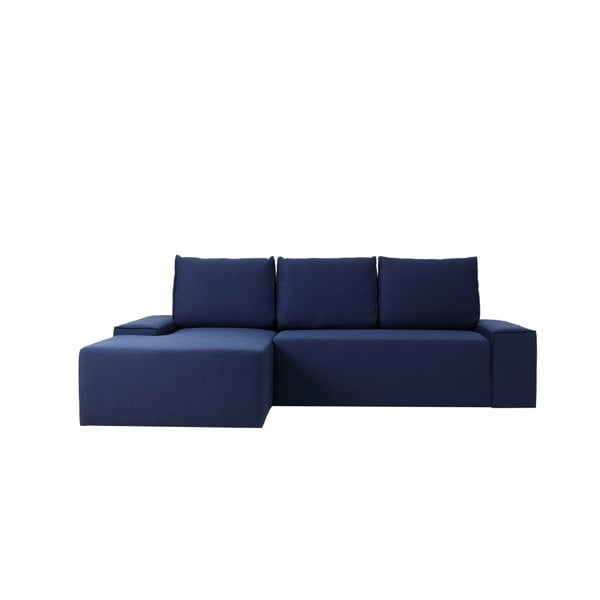 Mėlyna kampinė sofa-lova su daiktų laikymo vieta ir poilsio guoliu kairėje pusėje "Custom Form Flopp