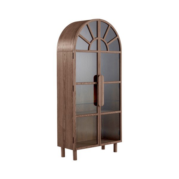Tamsios natūralios spalvos vitrina iš riešutmedžio 90x195x40 cm Sandor – Jotex