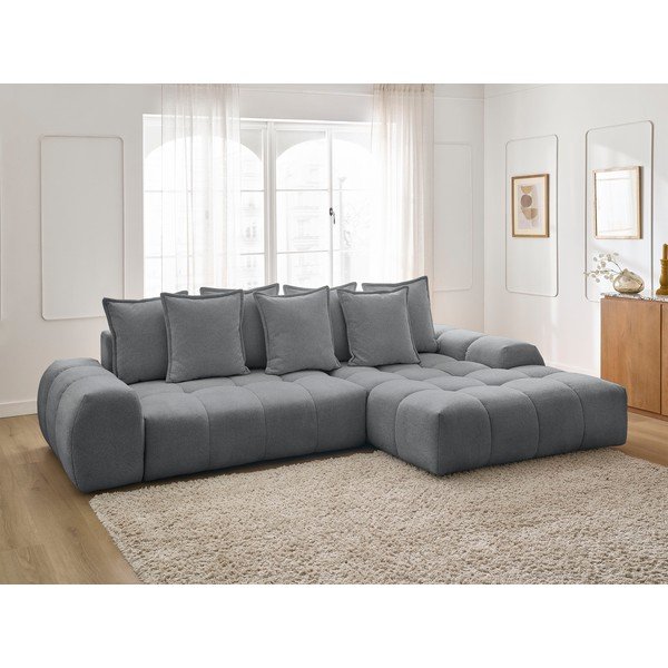 Tamsiai pilkos spalvos iš šenilinio audinio sulankstoma/su sandėliavimo vieta kampinė sofa (su dešiniuoju kampu/su gultu) Everest – Bobochic Paris-image-1