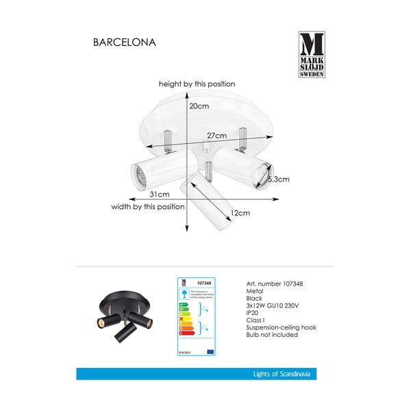Juodas sieninis šviestuvas "Markslöjd Barcelona Tres-image-2