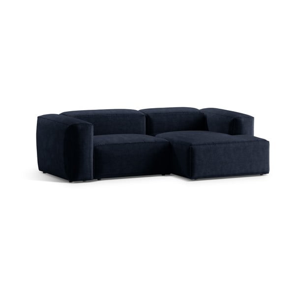 Tamsiai mėlynos spalvos iš kordinio velveto kampinė sofa (su dešiniuoju kampu/su gultu) Bergamo – Cosmopolitan Design-image-2