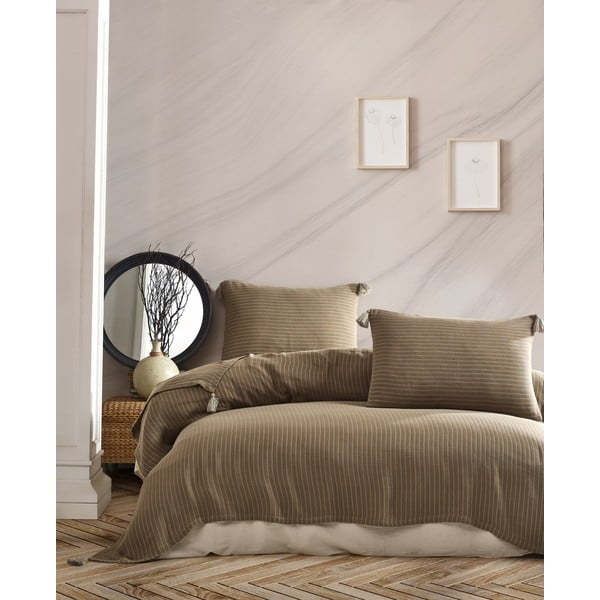 Rudas dygsniuotas užvalkalų ir pagalvių užvalkalų komplektas dvigulei lovai 220x240 cm Costa - Mijolnir