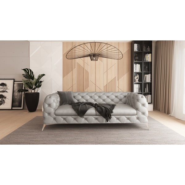 Šviesiai pilkos spalvos iš velveto sofa 225 cm Chelsea – Ropez-image-1