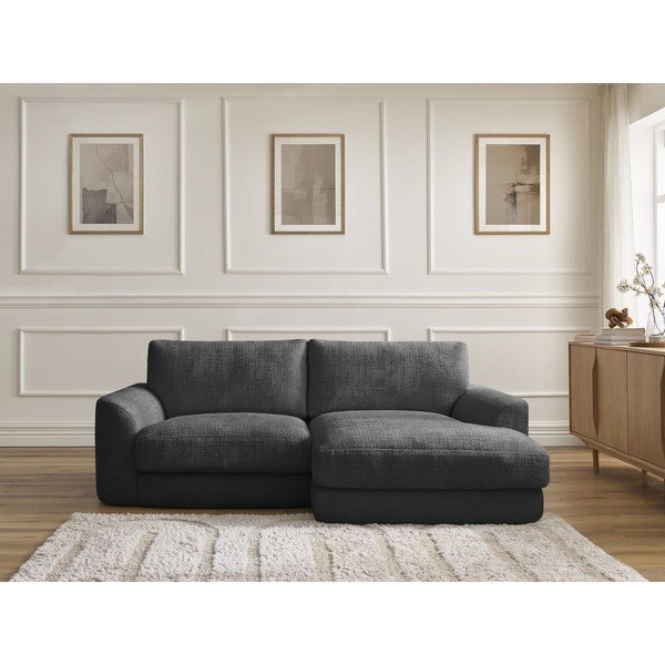 Juodos spalvos kampinė sofa iš šenilinio audinio (su dešiniuoju kampu/su gultu) Leonore – Bobochic Paris-image-1