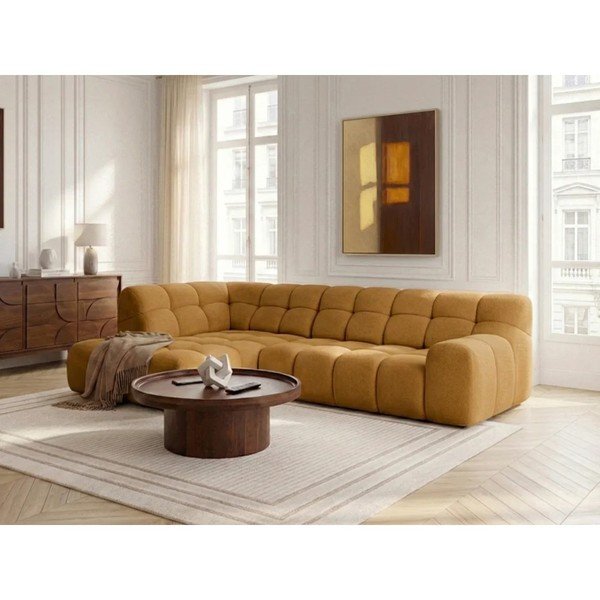 Geltonos spalvos sulankstoma/ar elektrisko sēdekļa regulēšanu kampinė sofa (su kairiuoju kampu/„L“ formos) Andre – Bobochic Paris-image-3