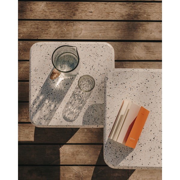 Iš terrazo cemento kavos staliukas baltos spalvos 48x48 cm Saura – Kave Home-image-2