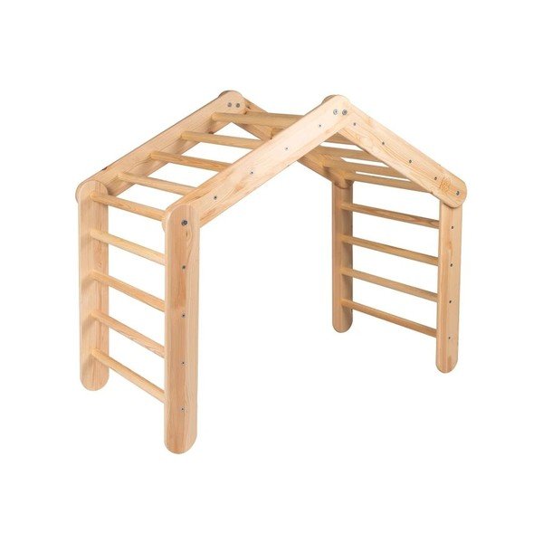 Šviesiai mėlynos spalvos/natūralios spalvos laipiojimo trikampis iš pušies masyvo 112x61x94 cm Montessori – Meowbaby-image-2