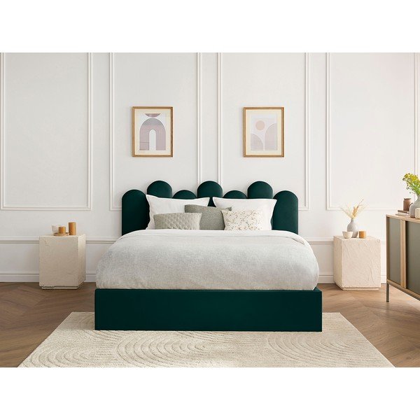 Dvigulė lova žalios spalvos audiniu dengta su sandėliavimo vieta su lovos grotelėmis 160x200 cm Badja – Bobochic Paris-image-1