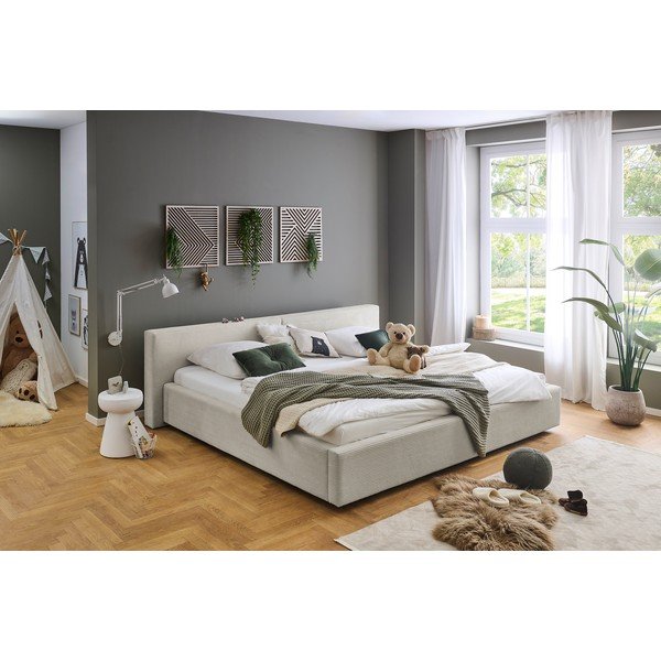 Smėlio spalvos dvigulė lova audiniu dengta su sandėliavimo vieta su lovos grotelėmis 200x240 cm Cube – Meise Möbel-image-4