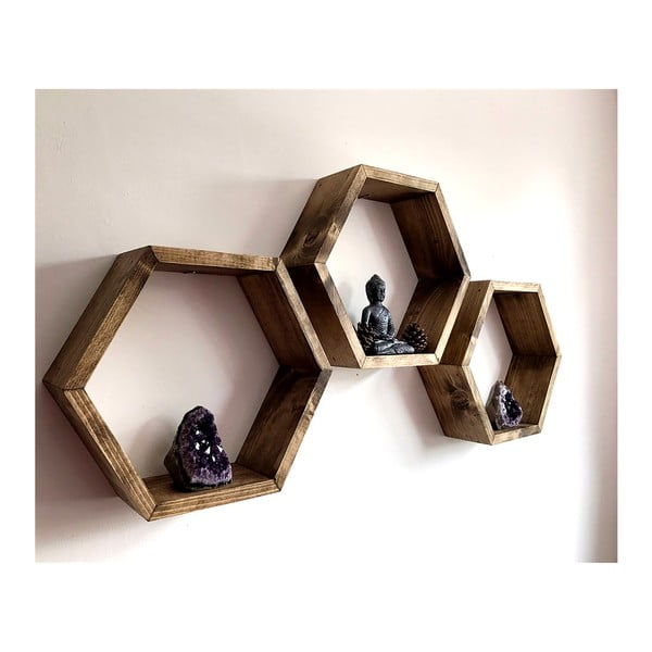 3 medinių sieninių lentynų rinkinys Bee-image-3