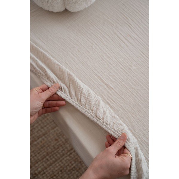 Smėlio spalvos iš muslino vaikų patalynė vaikiškai lovai su guma 60x120 cm Burumcuk – Mijolnir-image-4