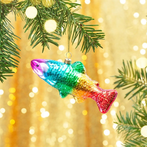 Iš stiklo rankų darbo eglutės papuošimas 7 cm Rainbow Trout – Sass & Belle-image-1