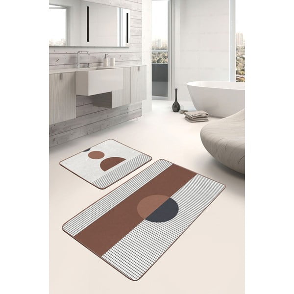 Vonios kilimėliai baltos spalvos/rudos spalvos 2 vnt. 60x100 cm – Mila Home-image-3
