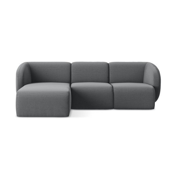 Pilkos spalvos kampinė sofa iš velveto (su kairiuoju kampu/su gultu) Lani – Makamii