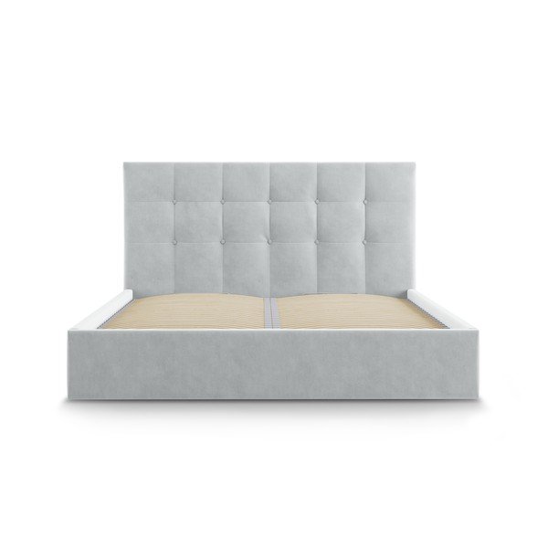 Šviesiai pilka aksominė dvigulė lova Mazzini Beds Nerin, 140 x 200 cm-image-2