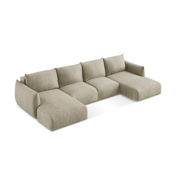 Smėlio spalvos iš šenilinio audinio sulankstoma kampinė sofa („U“ formos) Leila – Makamii-image-4