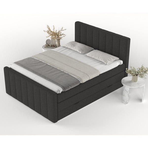 Spyruoklinė lova juodos spalvos su sandėliavimo vieta 140x200 cm Ruby – Maison de Rêve-image-4