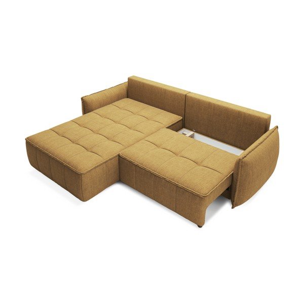 Geltonos spalvos iš velveto sulankstoma/su sandėliavimo vieta kampinė sofa (su kairiuoju kampu/su gultu) Campo – ELTAP-image-3