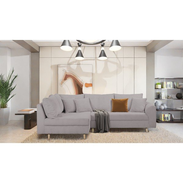 Kampinė sofa pilkos spalvos iš kordinio velveto (su kairiuoju kampu) Ariella – Ropez-image-1