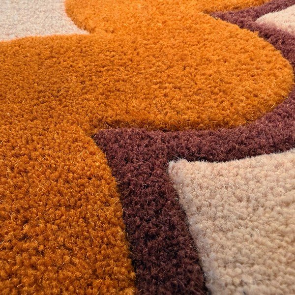 Rankų darbo oranžinės spalvos/natūralios spalvos iš vilnos kilimas 140x200 cm Wiggle Wool – Flair Rugs-image-3