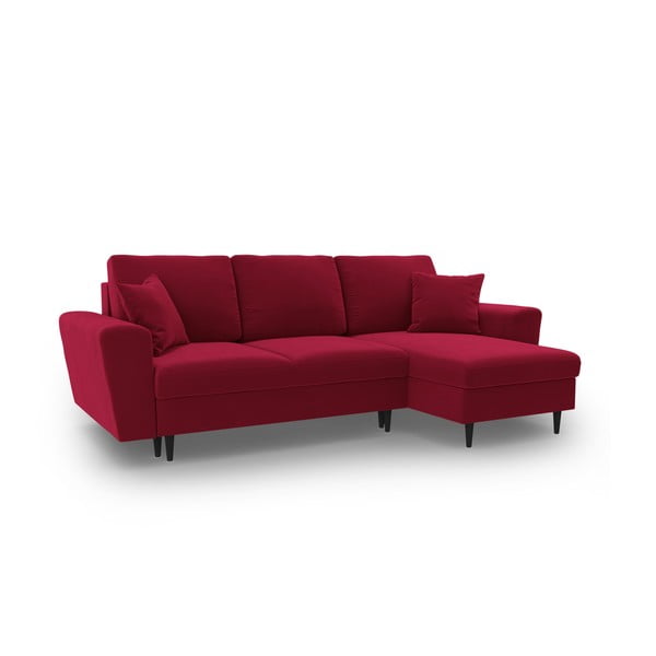 Raudonos spalvos iš velveto sulankstoma/su sandėliavimo vieta kampinė sofa Kyoto – Cosmopolitan Design-image-1
